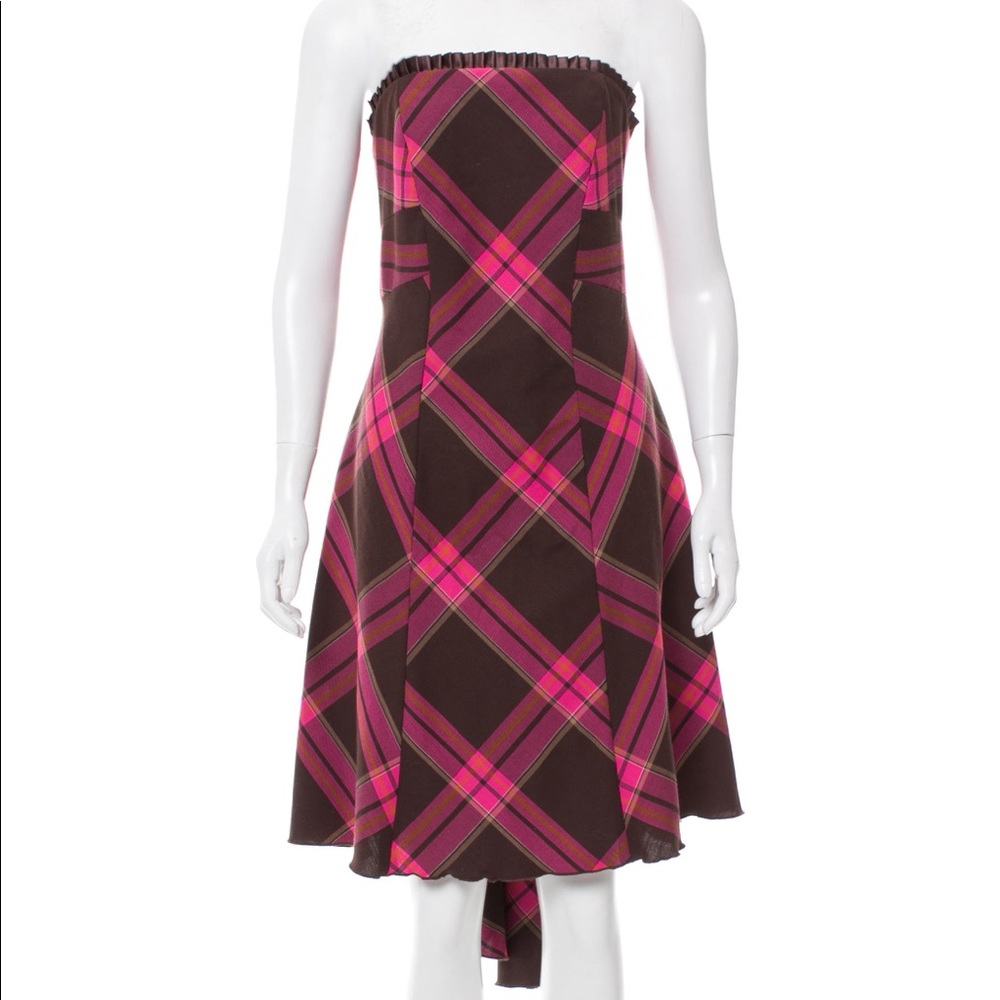 Diane Von Furstenberg Plaid Strapless Dress